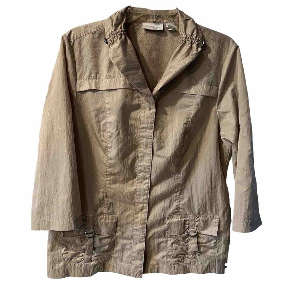 CHICOS Weekends Utility Jacket Womens Sz L windbreaker safari minimal coastal - Picture 2 of 9